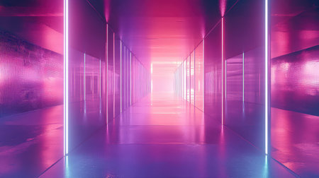 Futuristic neon light corridor background with vibrant gradient colors