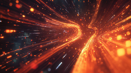Digital data stream flying through cyberspace network connection