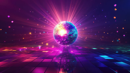 Disco ball illuminating vibrant dance floor for celebration