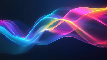 Abstract flowing waves creating vibrant light particle motion