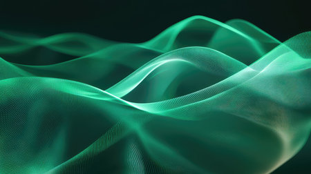 Green particle wave pattern creating abstract digital background