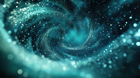 Swirling blue particles forming abstract galaxy cosmic background