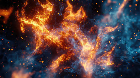Abstract glowing fire plasma and blue smoke