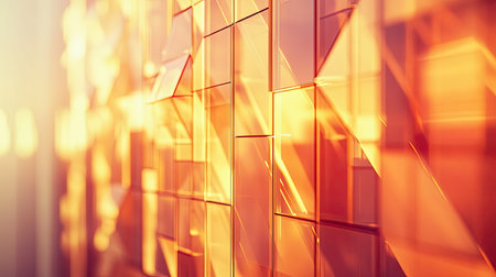 Abstract glass facade reflecting golden light creating modern background