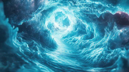 Blue water vortex forming abstract deep tunnel passage