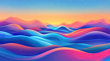 Dreamy abstract landscape showing fluid colorful gradient waves