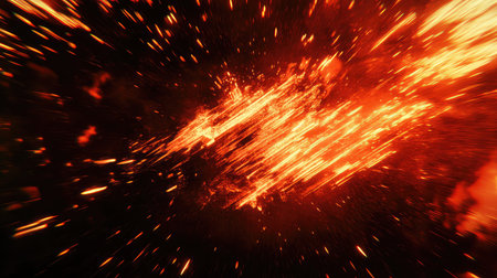 Fiery exploding energy particles creating dynamic abstract background