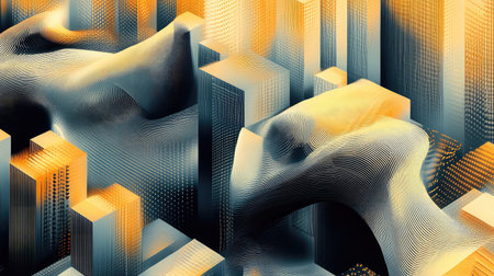 Abstract modern cityscape showing flowing data streams