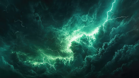Dark thunder and lightning storm breaking through clouds