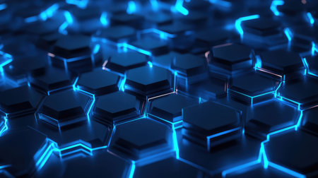Glowing blue hexagons creating abstract technology network background
