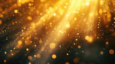 Golden sparkling light rays creating festive bokeh background