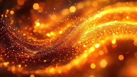 Golden particle stream forming dynamic festive background