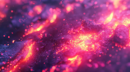 Intense glowing lava flowing with fiery sparks