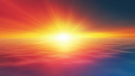 Golden sun rays illuminating colorful ocean surface