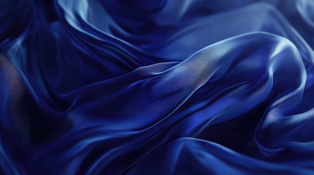 Deep blue flowing fabric creating abstract textureの写真素材