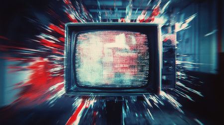 Vintage television screen displaying digital glitch and data corruption