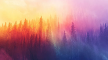 Vibrant abstract forest landscape with colorful light blending