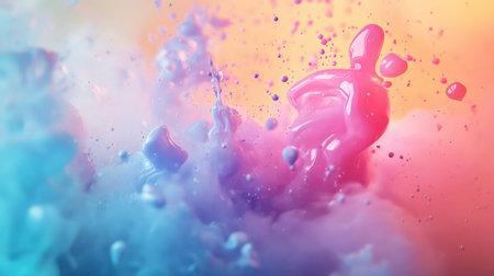 Vibrant liquid paints blending and splashing in waterの写真素材