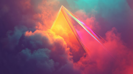 Abstract pyramid light spectrum creating colorful clouds