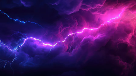 Electric lightning striking through dramatic colorful storm clouds
