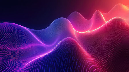 Digital data network wave flowing glowing particles