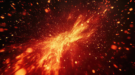 Dynamic fiery particles creating abstract energy burst