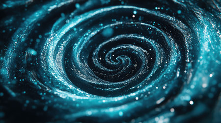 Blue cosmic spiral vortex with shimmering particles