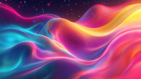 Dynamic colorful flowing waves creating abstract vibrant backgroundの写真素材