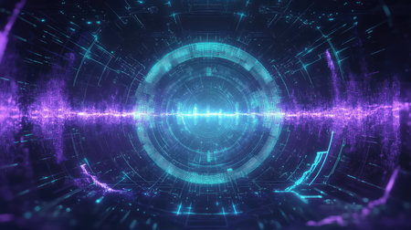 Digital data network moving through futuristic cyberspace tunnel