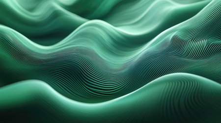 Green flowing abstract waves with parallel lines textureの写真素材