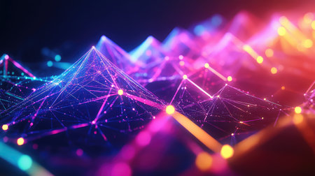 Digital network connecting data points in abstract cyberspace