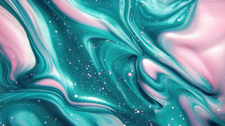 Abstract swirling pink and teal glitter liquid texture