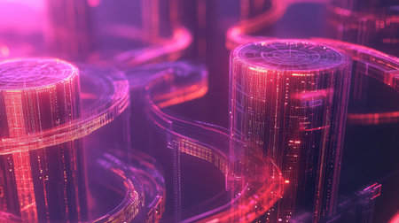 Digital data network lines connecting cyber columns