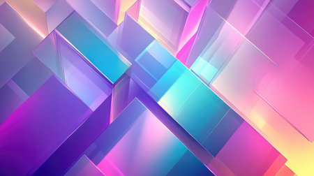 Abstract geometric liquid glass cuboids refracting vibrant light