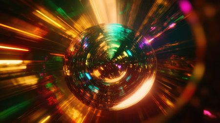 Abstract glowing sphere creating colorful light streaks