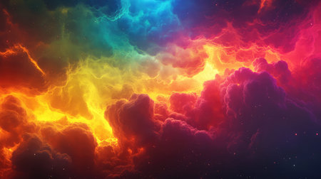 Vibrant swirling cosmic nebula illuminating colorful universeの写真素材