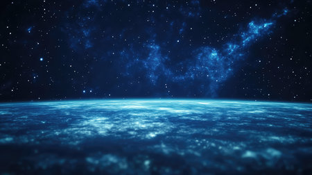 Glowing planet in dark starry deep space