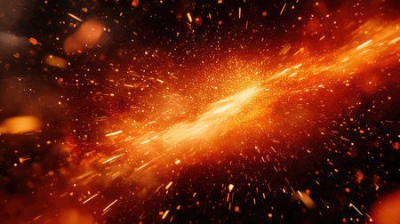 Bursting vibrant orange particles creating explosive energy effect