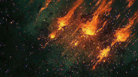 Fiery streaks illuminating dark textured abstract background
