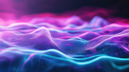 Abstract digital landscape showing glowing particle waves