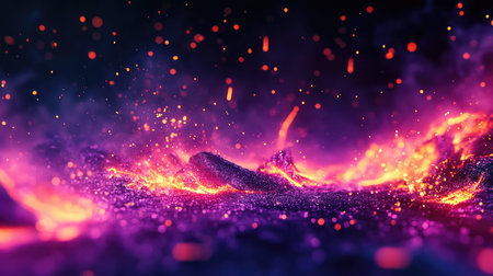 Abstract fiery background with glowing energy particles