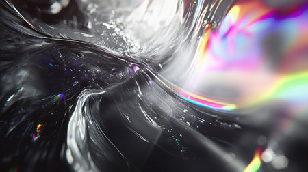 Abstract flowing liquid with holographic iridescent light