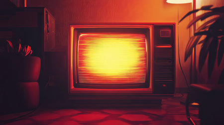 Vintage television with bright static display screen