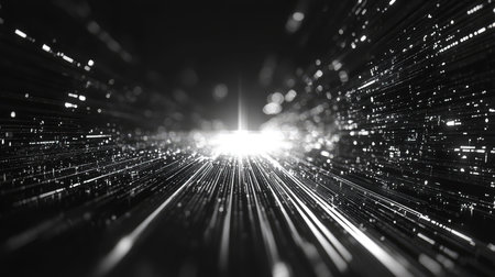 Digital data flowing through abstract light tunnel network
