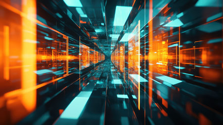 Abstract digital tunnel creating data streaming background