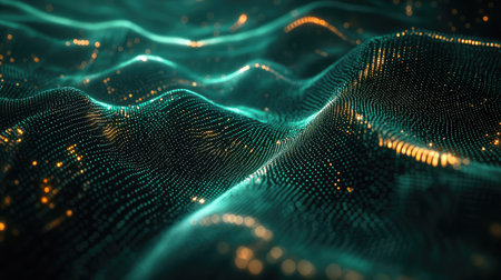 Digital data flowing across neural network abstract surface