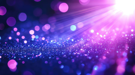Glowing purple blue bokeh lights spreading vibrant glitterの写真素材