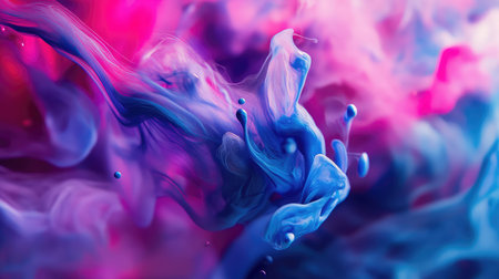 Fluid ink blending abstract blue pink colors