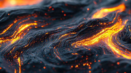 Molten lava flowing creating abstract glowing texture