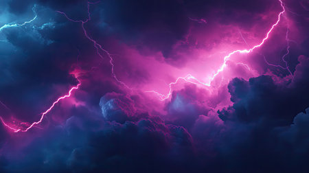 Stormy sky streaking with neon pink and blue lightning